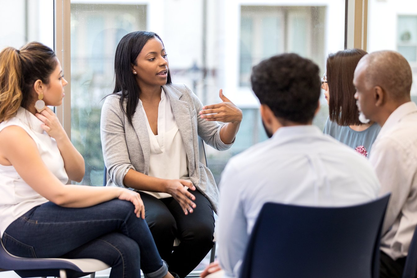 Counselor speaks candidly during group session